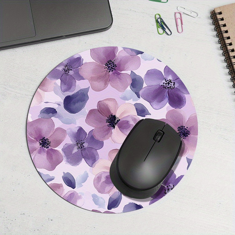 1pc Purple Floral Round Mouse  - Tech Table Accessories บทวิจารณ์และราคา