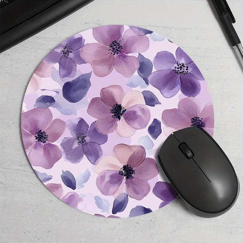 1pc Purple Floral Round Mouse  - Tech Table Accessories บทวิจารณ์และราคา