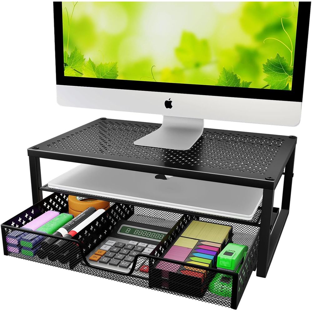 Black Metal Monitor Stand and  - Laptop Stand Bamboo บทวิจารณ์และราคา