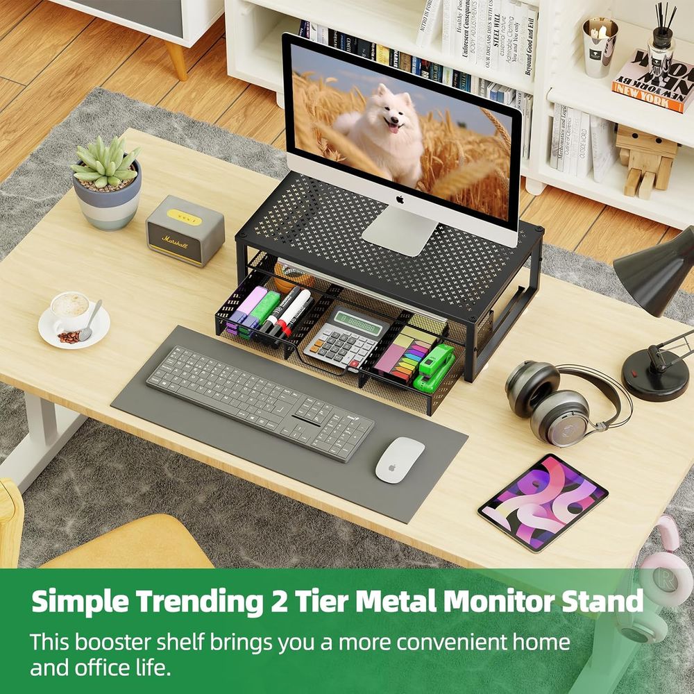 Black Metal Monitor Stand and  - Laptop Stand Bamboo บทวิจารณ์และราคา