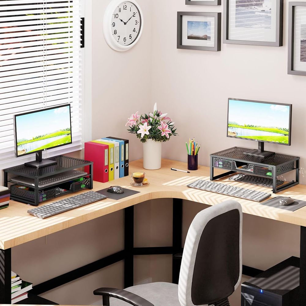 Black Metal Monitor Stand and  - Laptop Stand Bamboo บทวิจารณ์และราคา