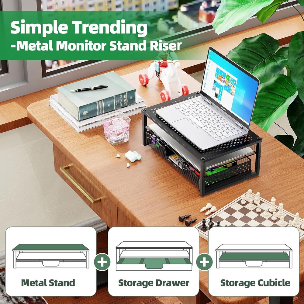 Black Metal Monitor Stand and  - Laptop Stand Bamboo บทวิจารณ์และราคา
